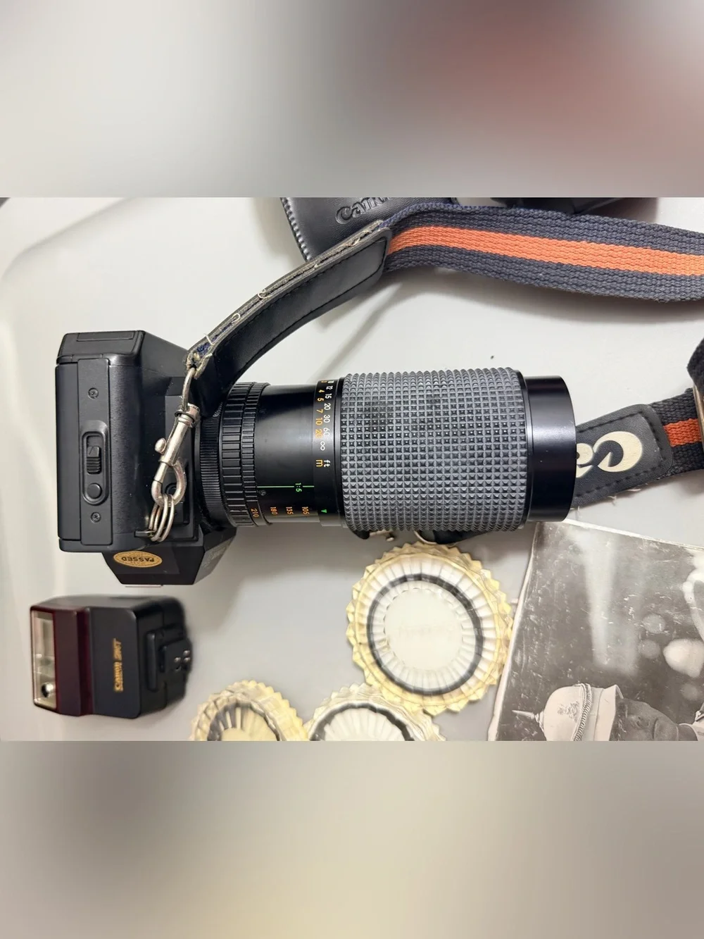 Vintage Canon T80 With a 244T Speedlite Flash Unit Zoom Lens AC 35-70*Read*